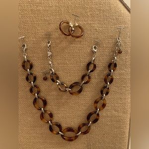 Tortoise shell necklace with matching bracelet and earrings